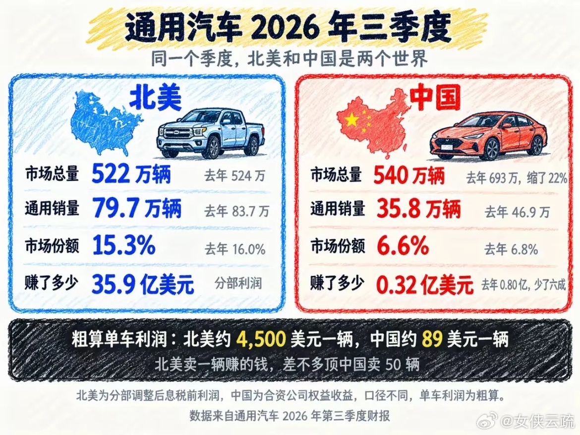 北美市场，通用汽车每卖出一台车可以赚4500美元，折合人民币约3万元；而在中国市