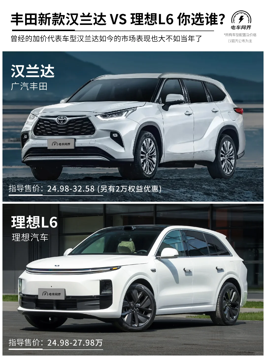 丰田汉兰达和理想L6对比 你选谁？