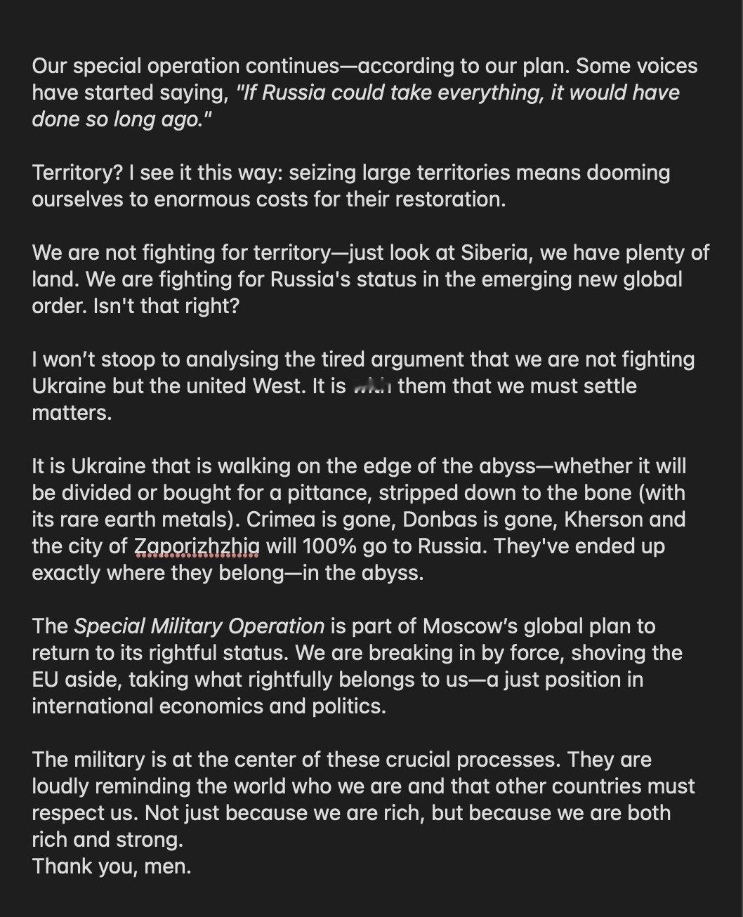 俄罗斯的宣传机器已经在为撤出乌克兰做舆论准备：我们的“特别行动”已经实现了原定的