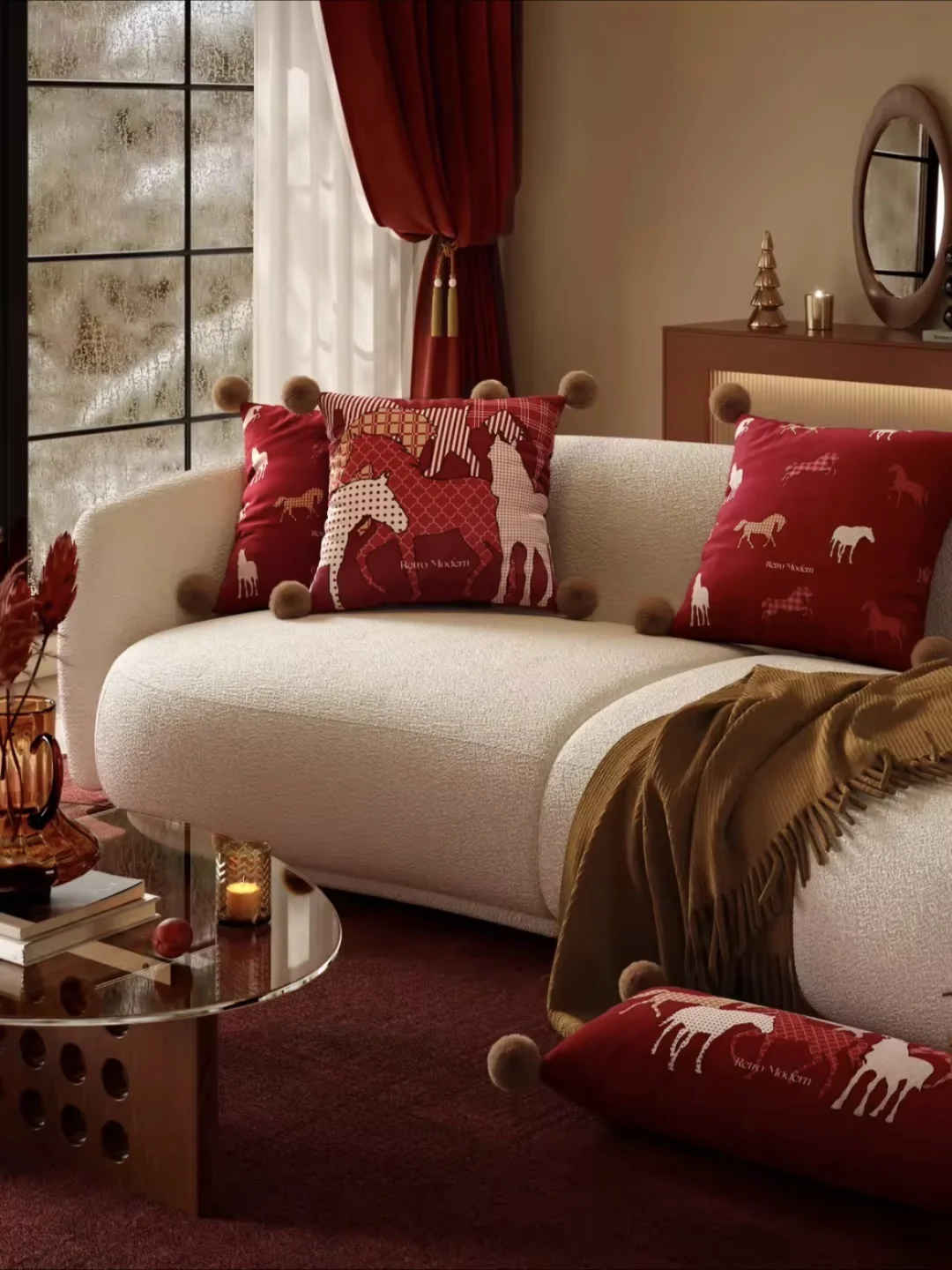 卡其棕x热颂红🔴🟤一眼就爱上的新年抱枕