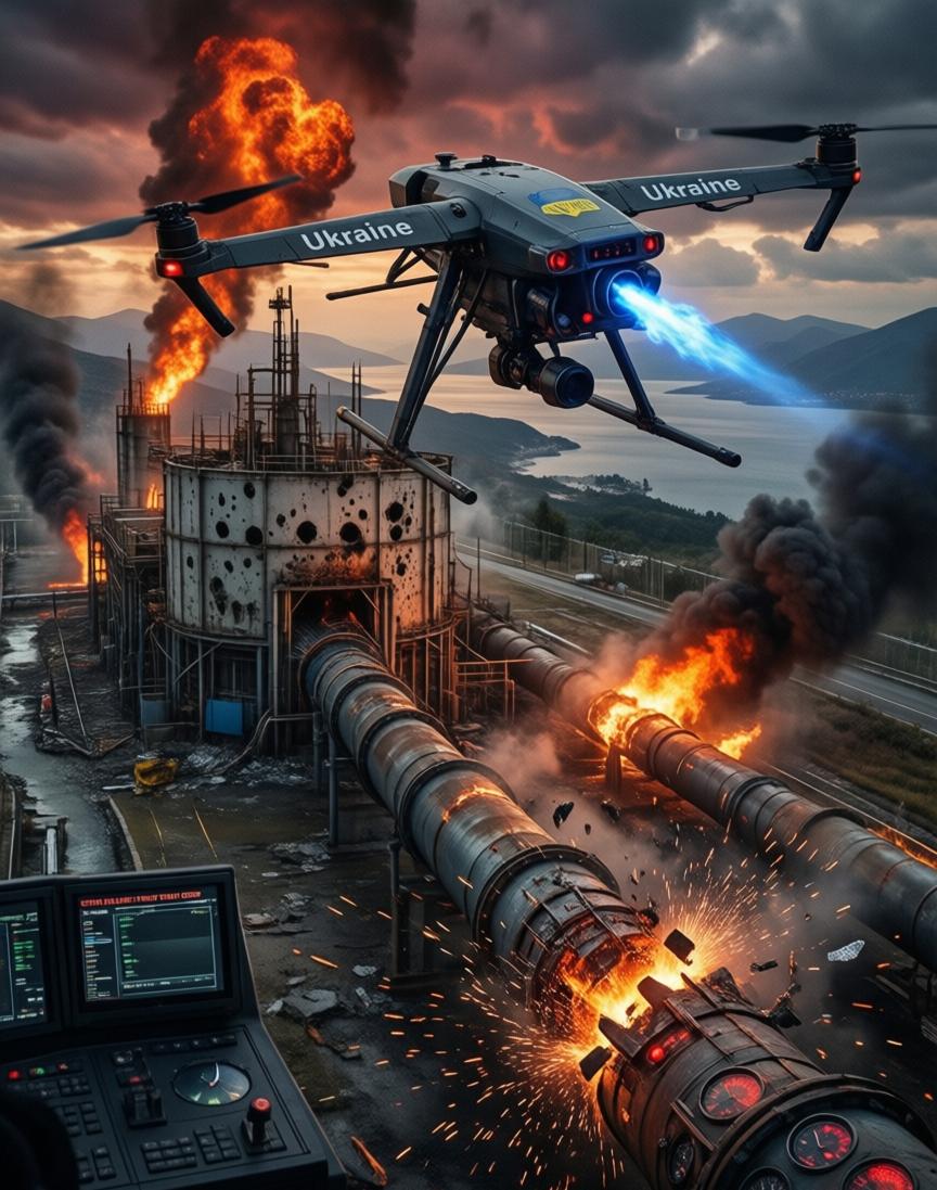 乌克兰的无人机，这次奔着俄罗斯的天然气管道去了。

目标在克拉斯诺达尔边疆区，一