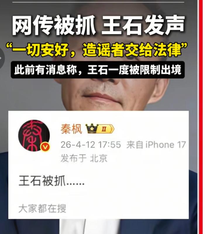 秦枫会有什么事？告诉一点事都不会有！
王石还是嫩了点，说要将造谣者交给法律。田朴