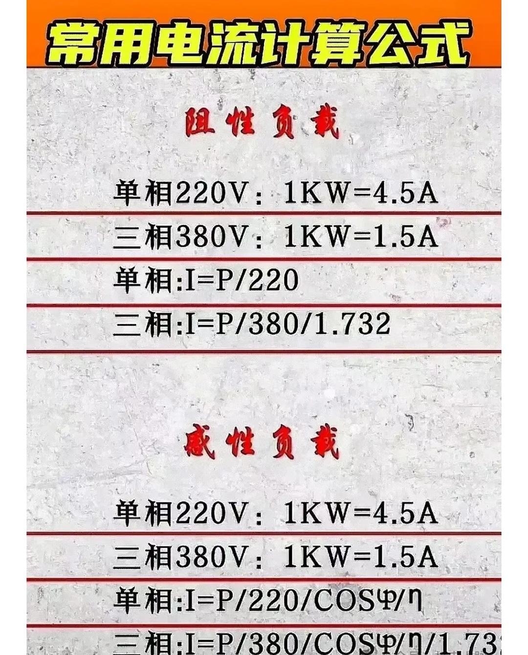 常用电流计算公式
电工知识 电气自动化 电工 工商业用电 中央空调安装 电费 电