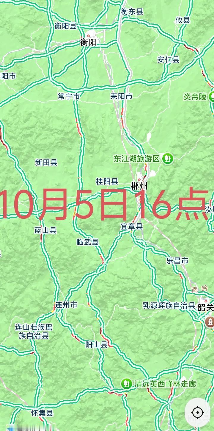 10月5日16时，湖南永州和郴州往广州、东莞和深圳等地车流量非常大，G4京港澳高