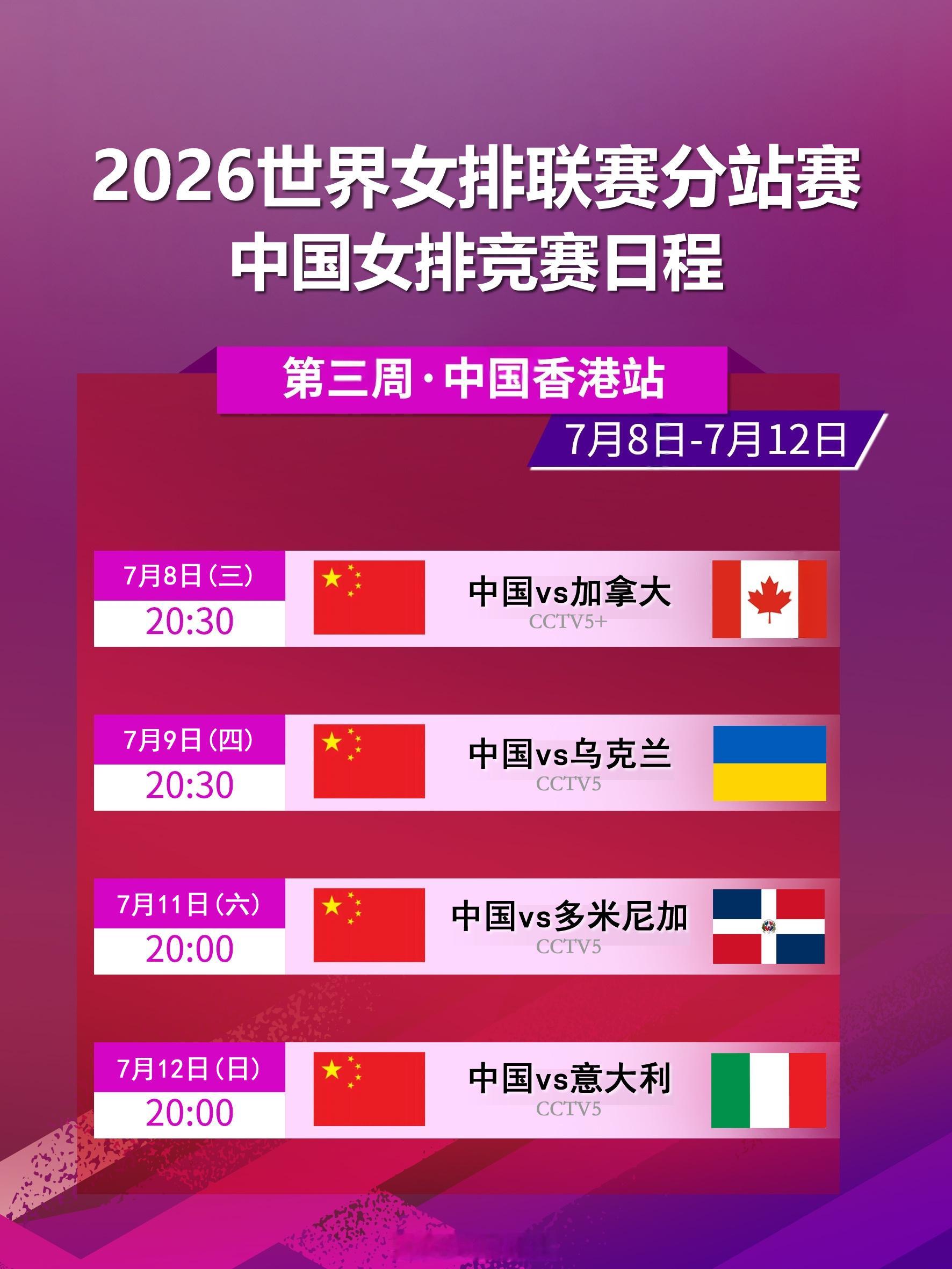 2026世界女排联赛 分站赛第三周的比赛8日开打，中国女排 出战香港站，坐镇主场