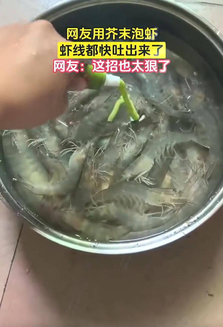“太狠了！”女子买了一盆虾，看到网上说可以用芥末泡虾吐泥，就直接挤了半罐下去，几