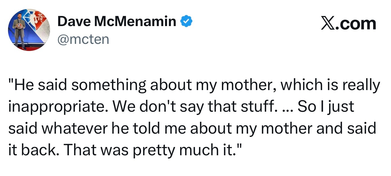 比塔泽：“他（东契奇）说了些关于我母亲的话，非常不合适。我们不会说那种话……所以