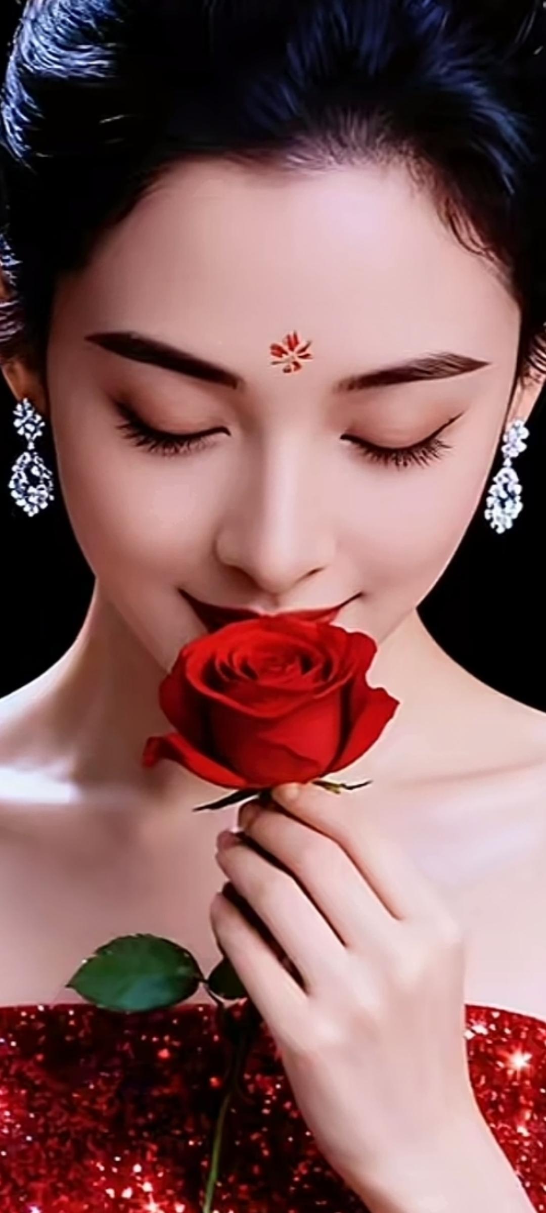 闭眼轻吻红玫瑰，浪漫至极的瞬间