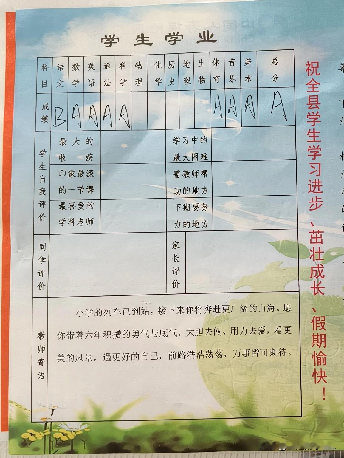 愚妇有嫡次子，小学已然毕业，考试成绩四A一B，可见资质并非平庸之辈。如今正值小升