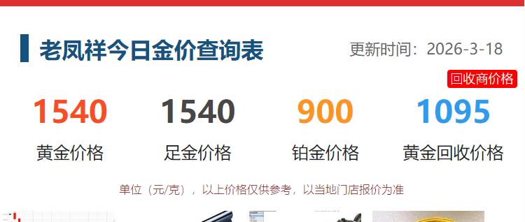 3月18日，
作为上海为发祥地的
老凤祥品牌，进行了价格调整。

老凤祥的黄金价