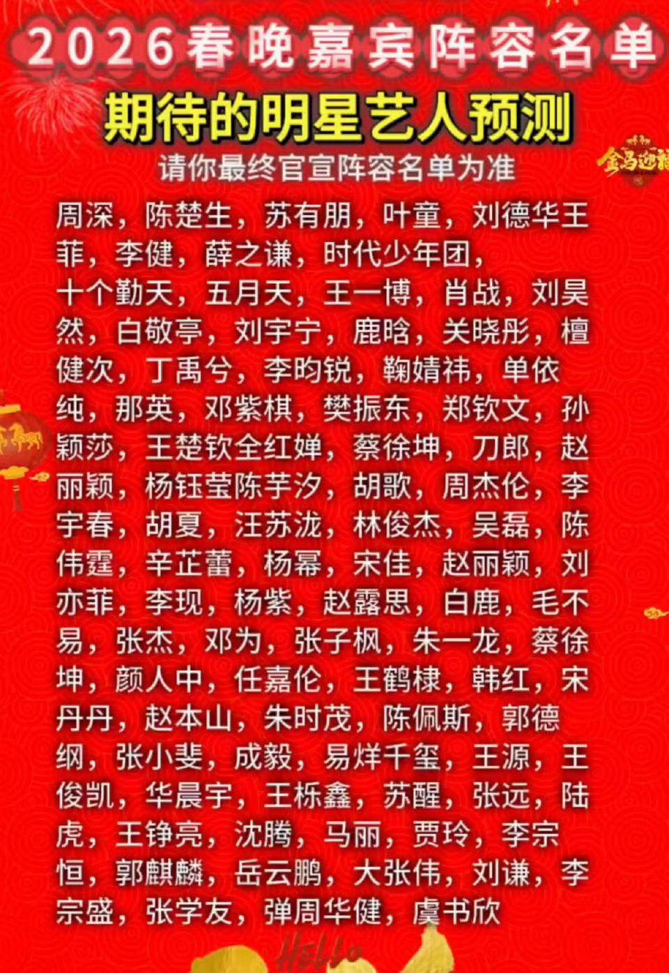 这是预测的名单，有你期待的吗？春晚彩排的明星
