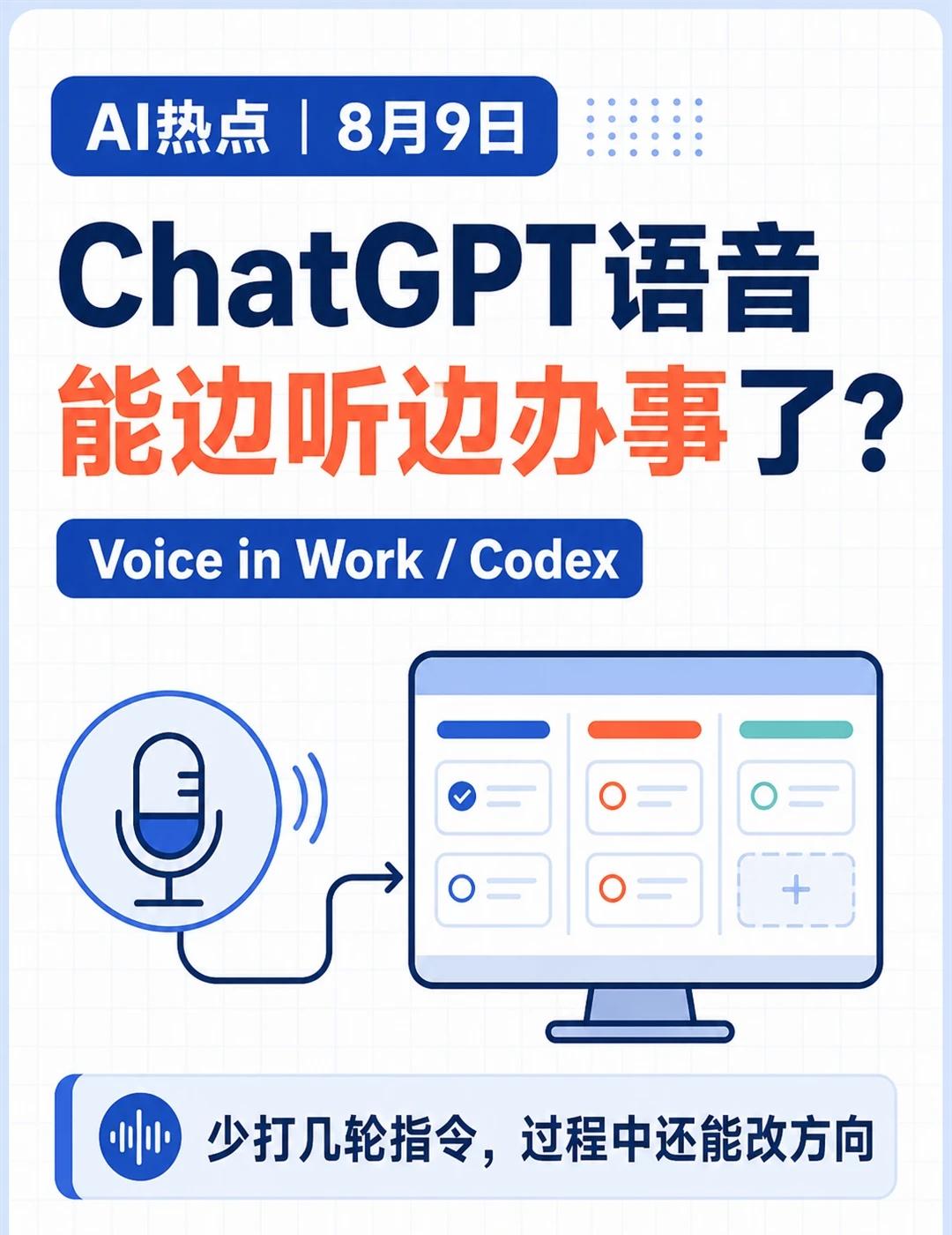 Chatgpt语音能边听边办事了？
ChatGPT 会说话早就不是新闻。
8 月