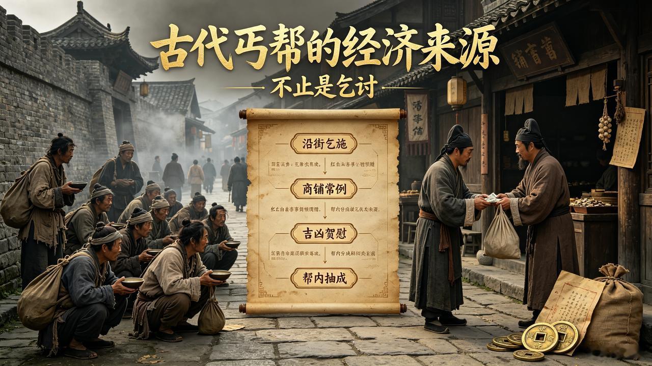 在古代,丐帮的经济来源是什么?古之丐帮，非仅沿街乞食之徒，乃乱世贫民聚居成伍、自