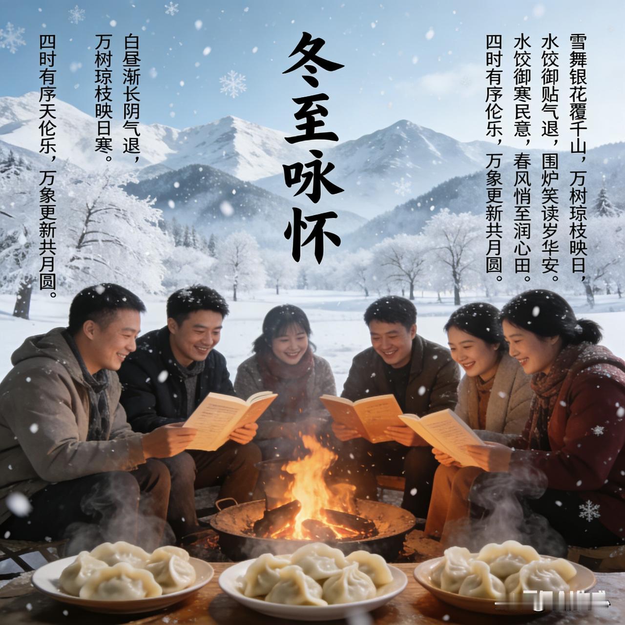 《冬至咏怀》乐韵诗心原创诗词:
雪舞银花覆千山，
万树琼枝映日寒。
白昼渐长阴气