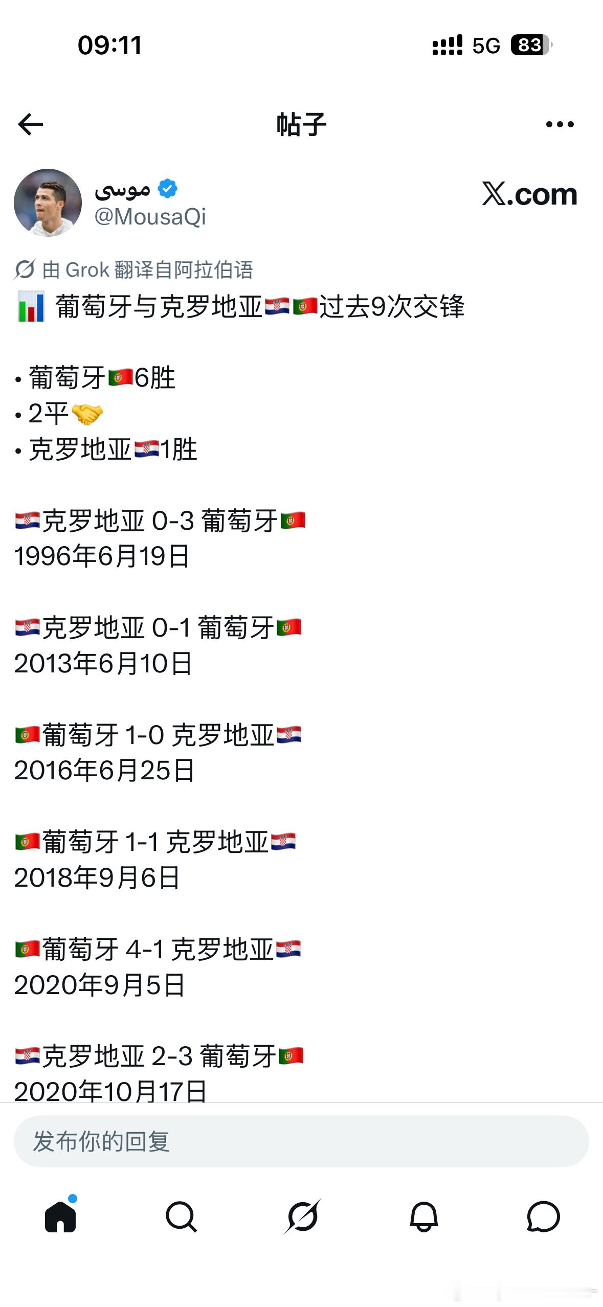 C罗葡萄牙球迷俱乐部 过去九次交锋🇵🇹🇭🇷 