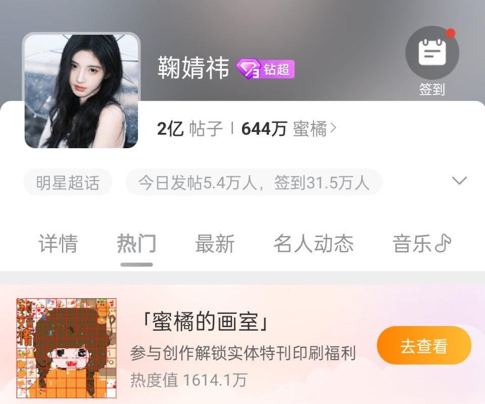 鞠婧祎画室热度破1600万了，感觉马上就能破2000w，鞠粉活跃这块相当牛 ​​