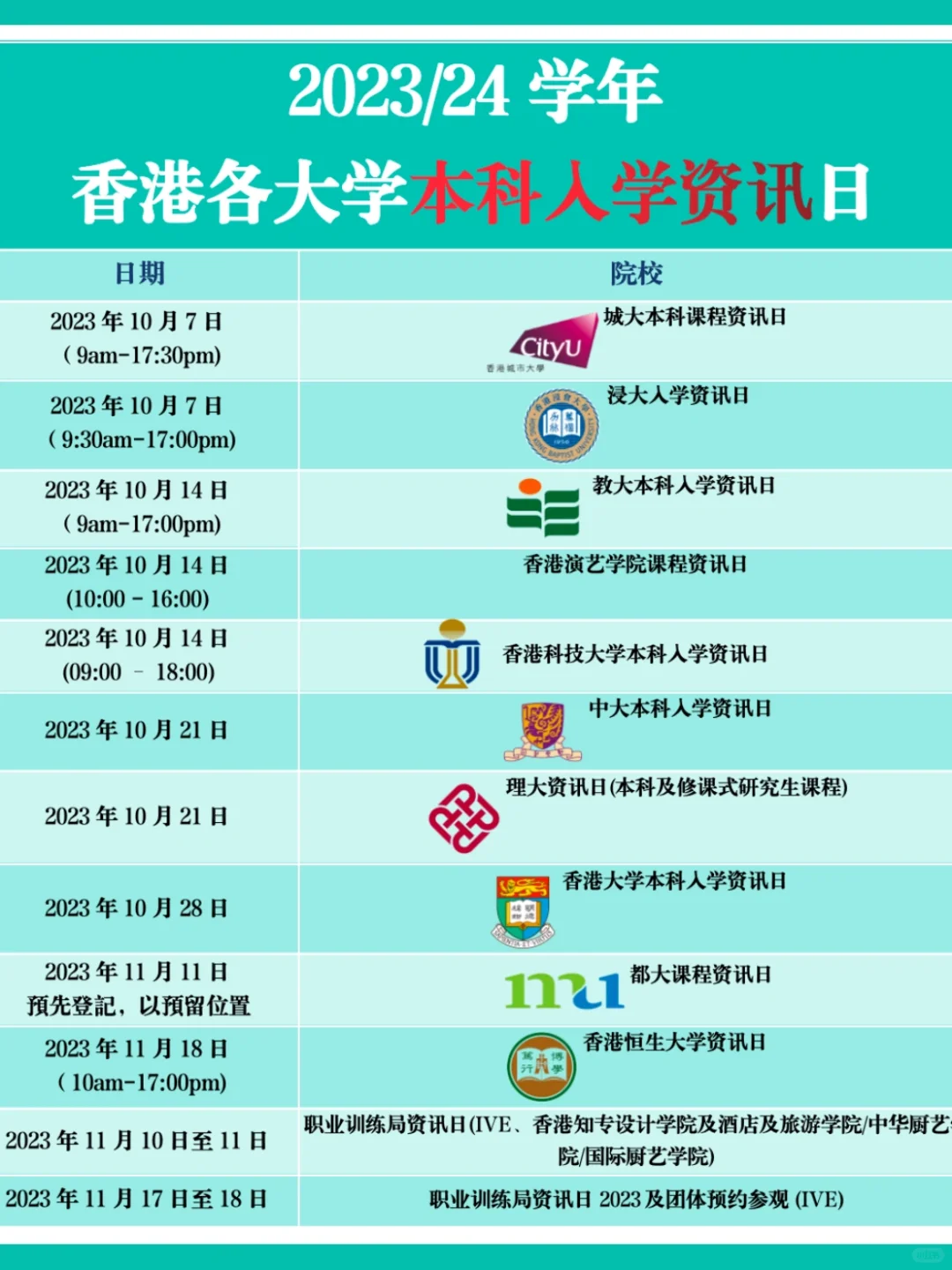 🇭🇰24fall香港各大高校本科入学资讯日