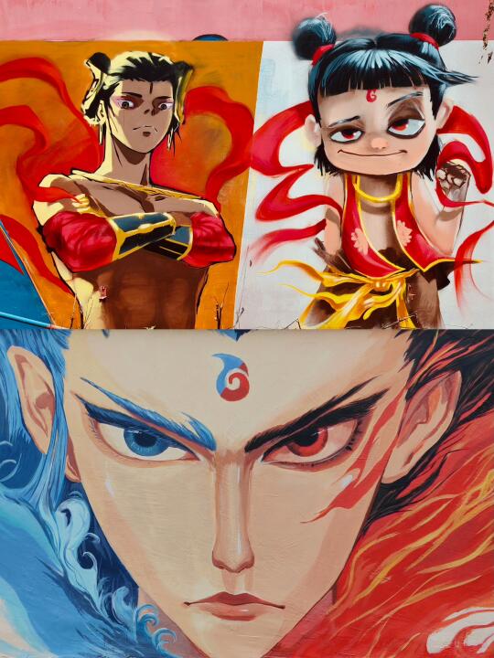 成都哪吒绘画墙，太燃❗不愧是哪吒的老家