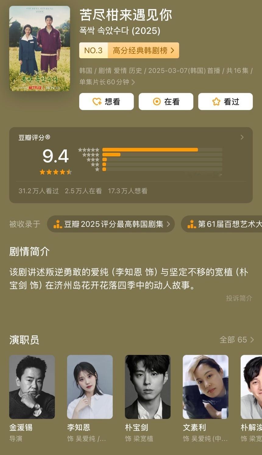 2025年度好剧推荐2025豆瓣高分电视剧今年豆瓣给到4⭐️以上的剧只有这几部也
