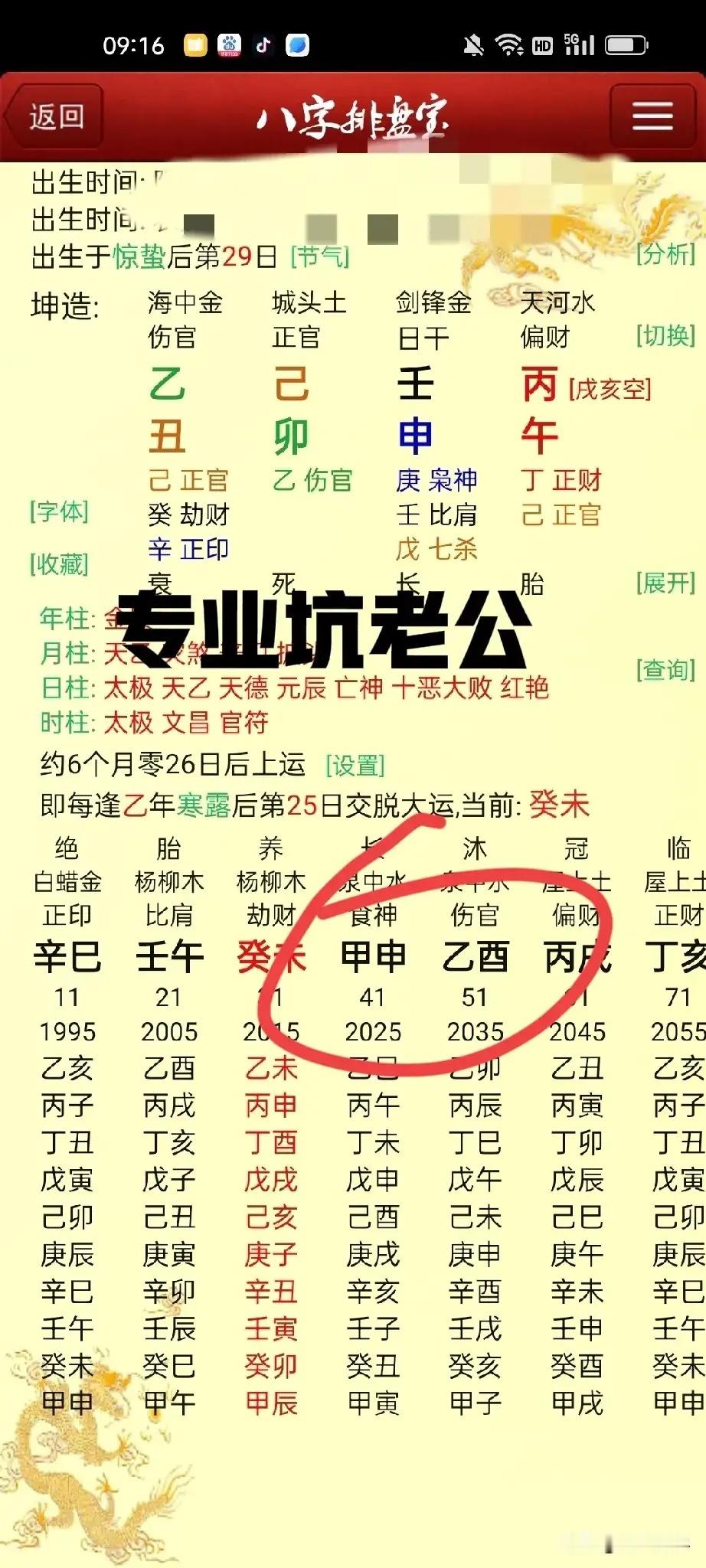 伤官旺故几次婚姻，人也长得漂亮。日坐长生金能生水故能得夫助。每天啥事不干，从第一