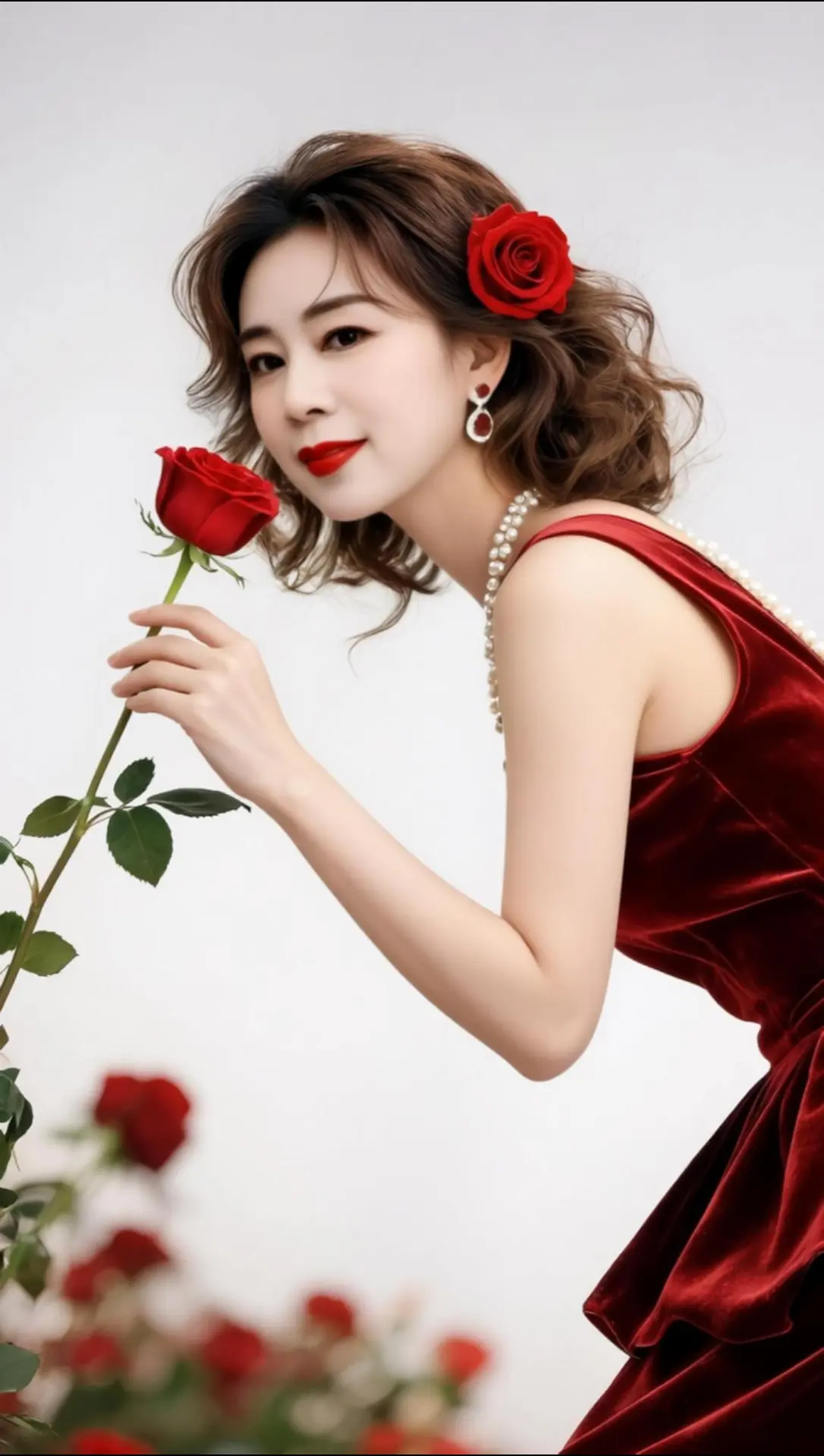 AI酒红玫瑰写真 随变ai随便玩