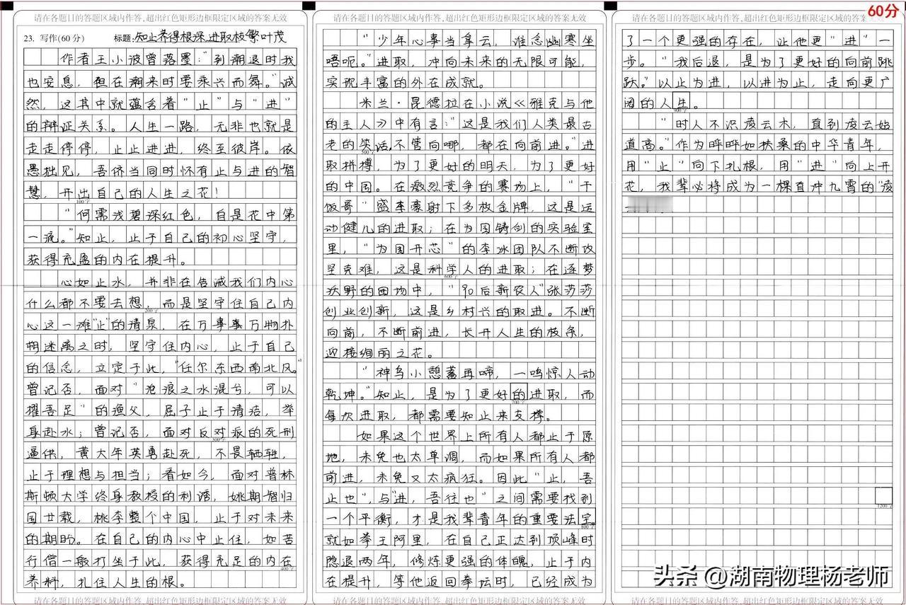 一模满分作文丨知止养得根深     进取枝繁叶茂
            作者：