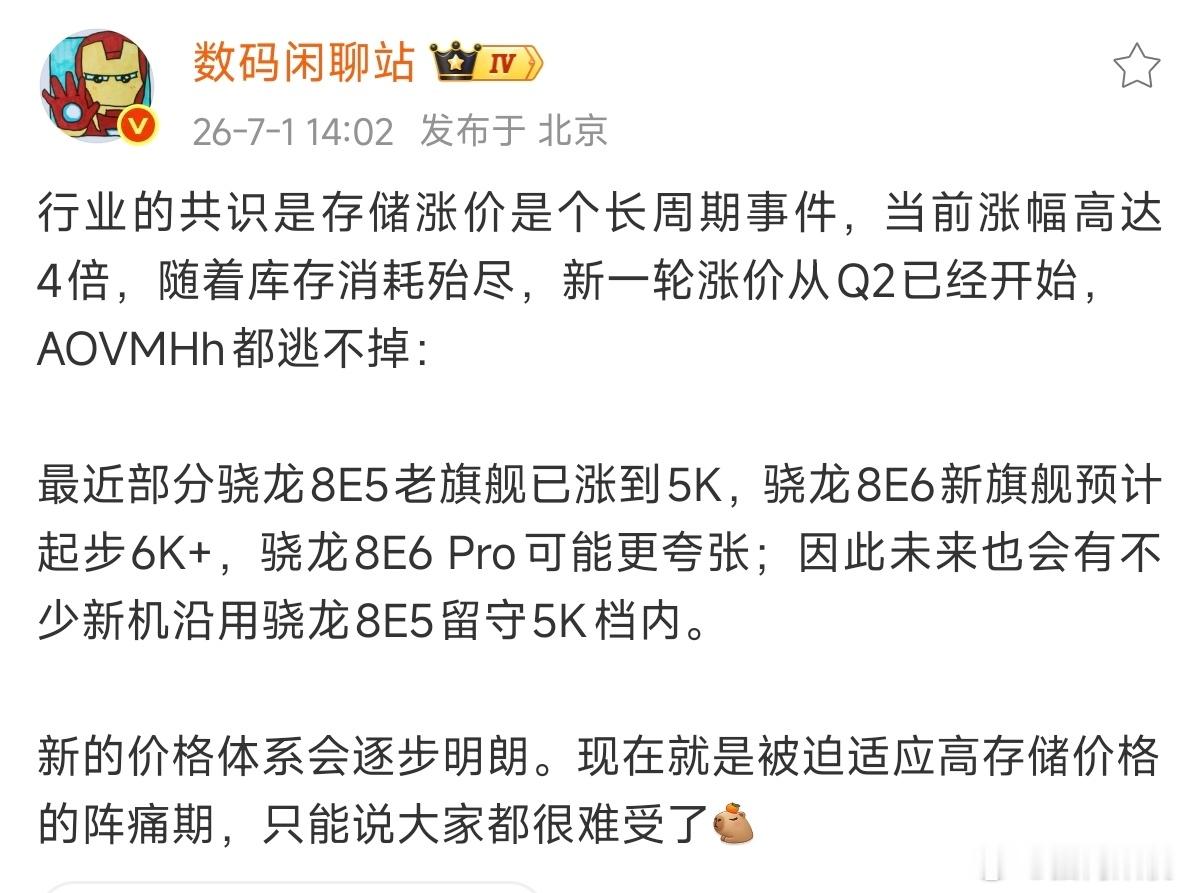 明年内存涨价，soc涨价，国产储存已经在这波涨价了里赚麻了，指不定国产soc在明
