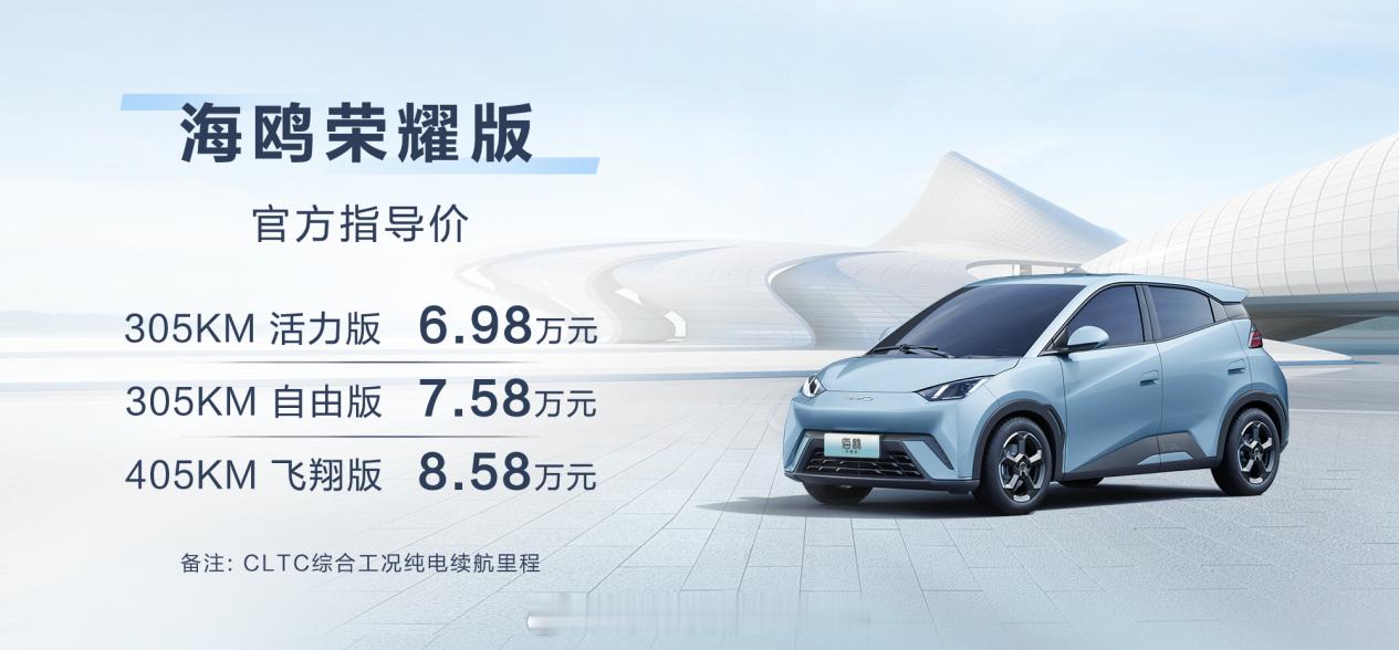 上午#缤果PLUS突然上市# 下午比亚迪发布了#比亚迪海鸥荣耀版售6.98万起#