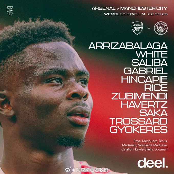 阿森纳vs曼城 联赛杯 来吧一场大战！联赛杯决赛将在温布利球场打响，双方首发已出