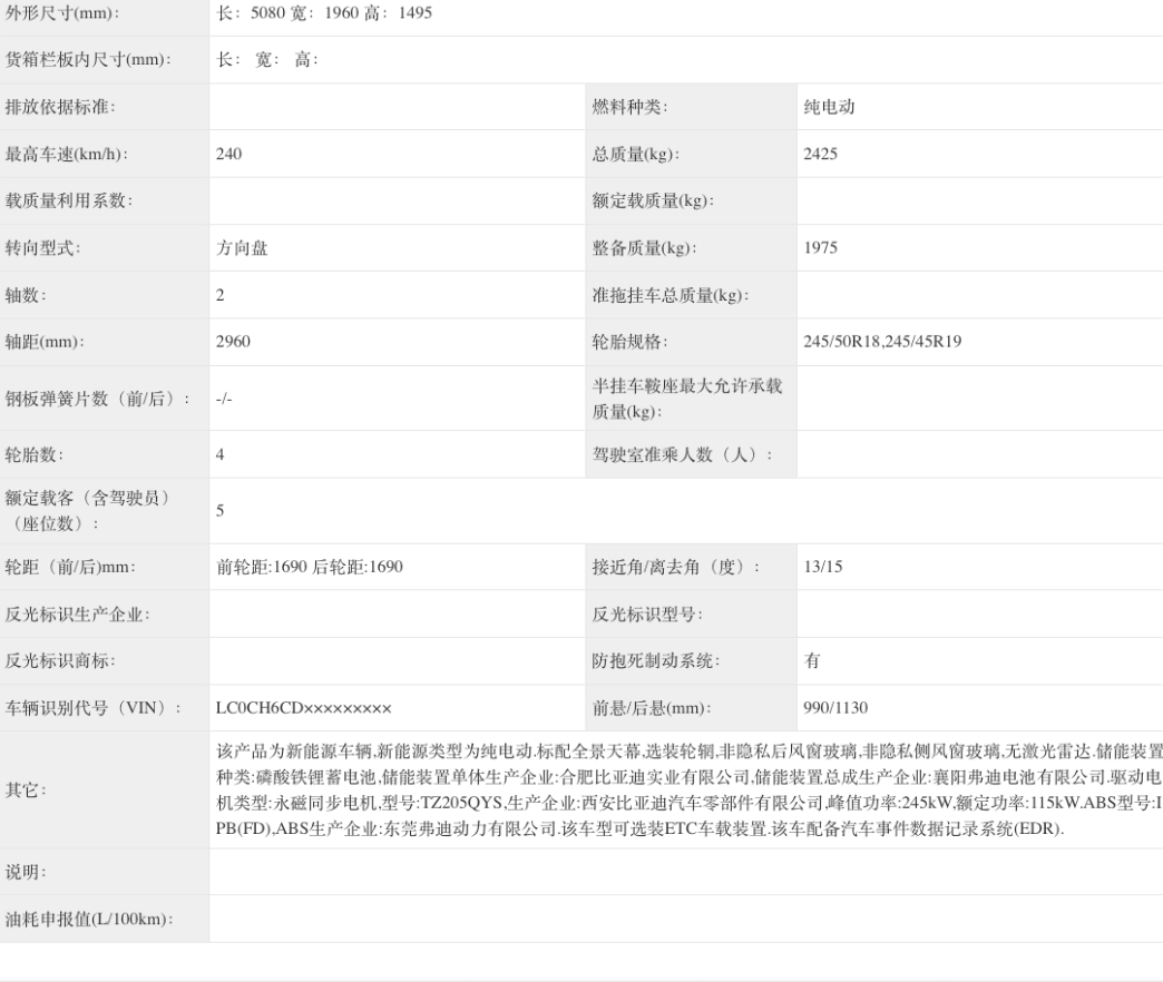 车若初见 比亚迪海洋网海豹07申报信息，外观海豹08同款设计，长宽高5080×1
