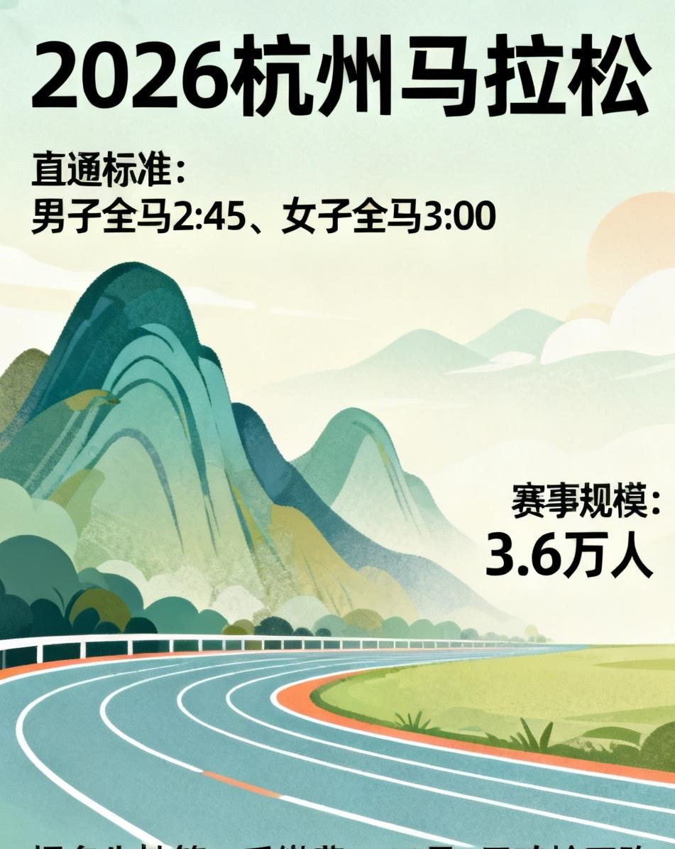 2026杭州马松开跑报名！直通标准正式敲定！
 
男子全马245、女子全马300