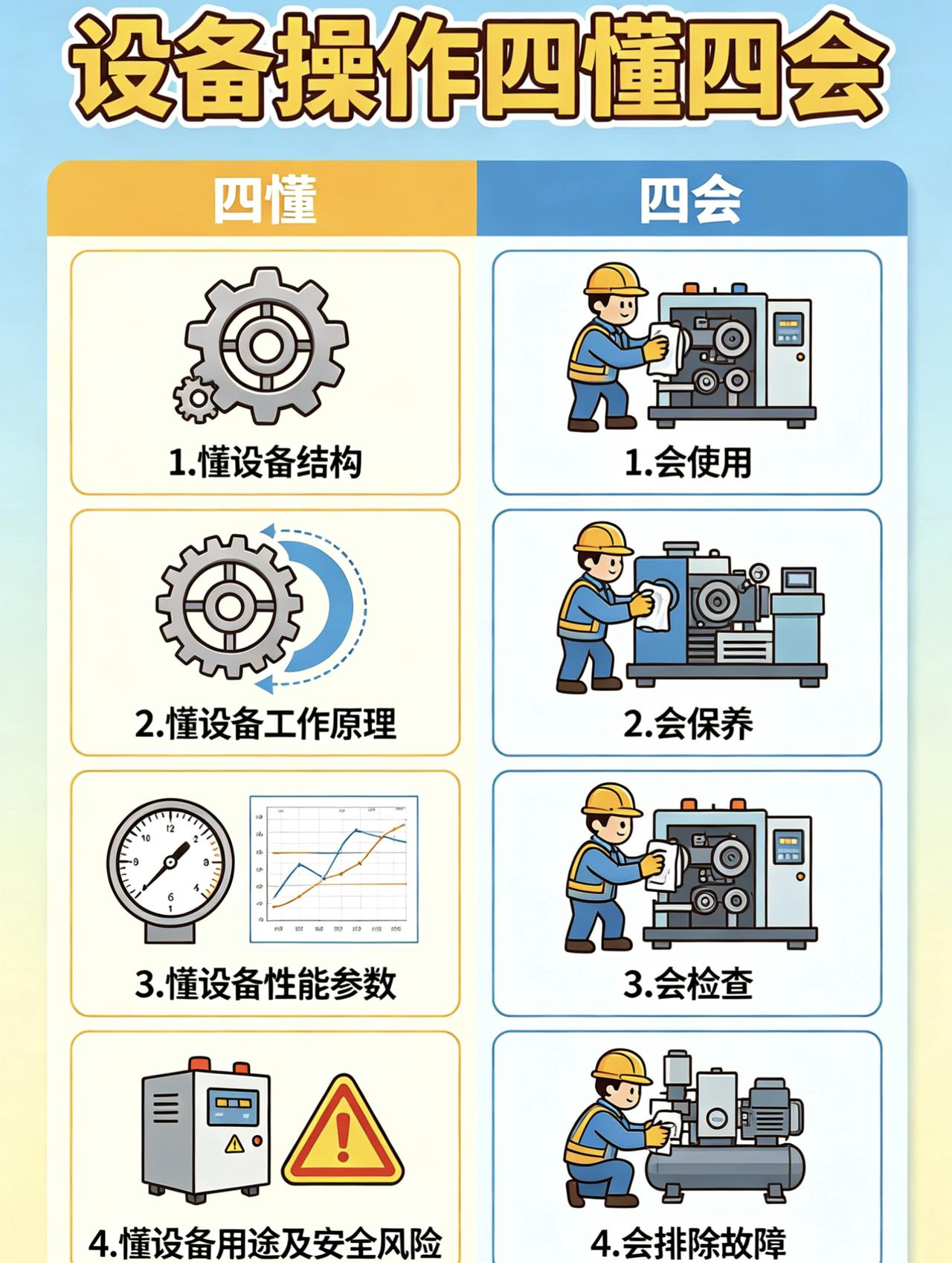⚠️ 设备伤人，90%因为不懂这“四懂四会”！

文案：
机器不会说话，但事故会