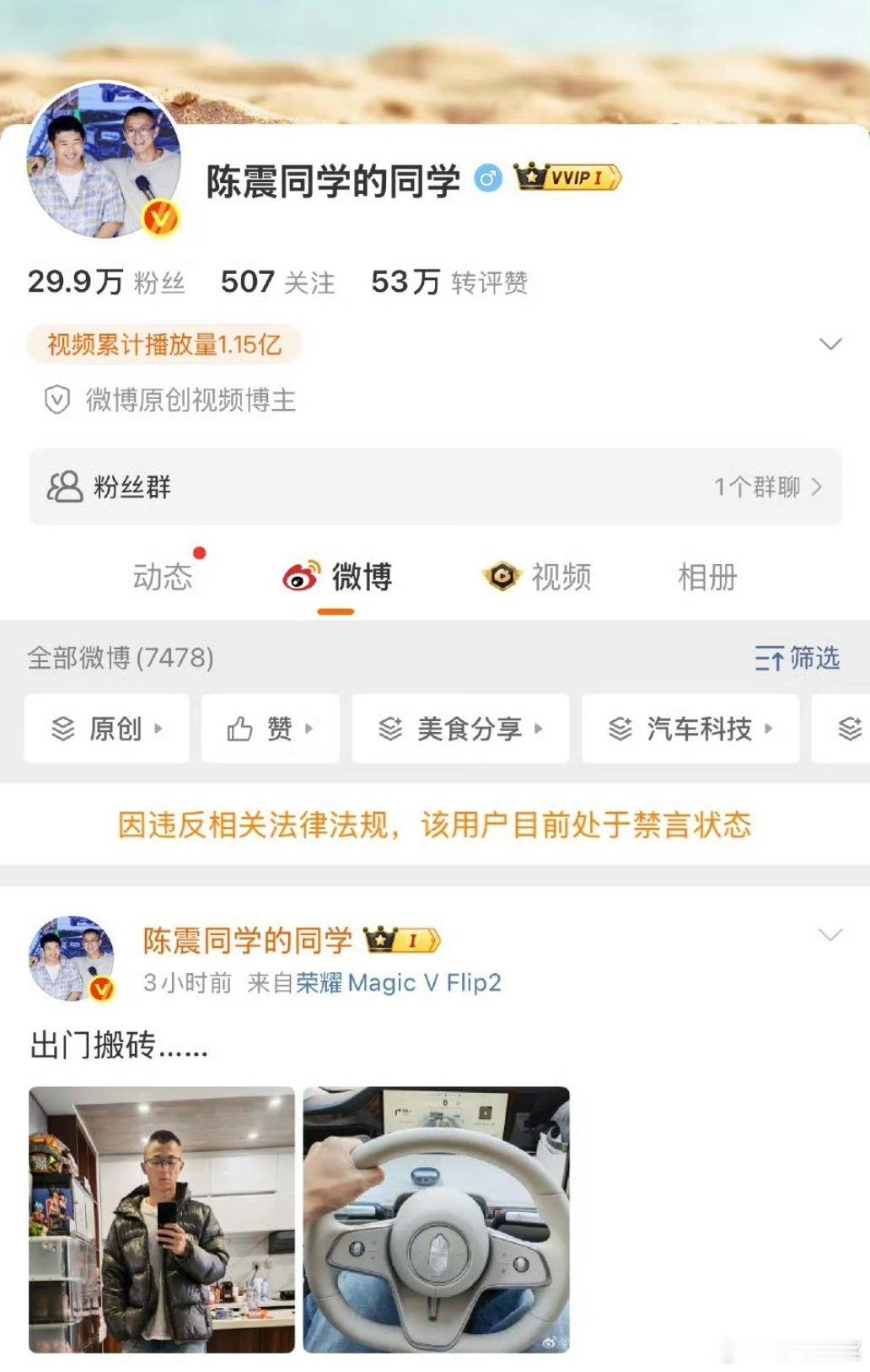 陈震大号昨晚被禁言，小号刚刚也被禁言了！不过实话实说，钱赚够了，都无所谓了陈震多