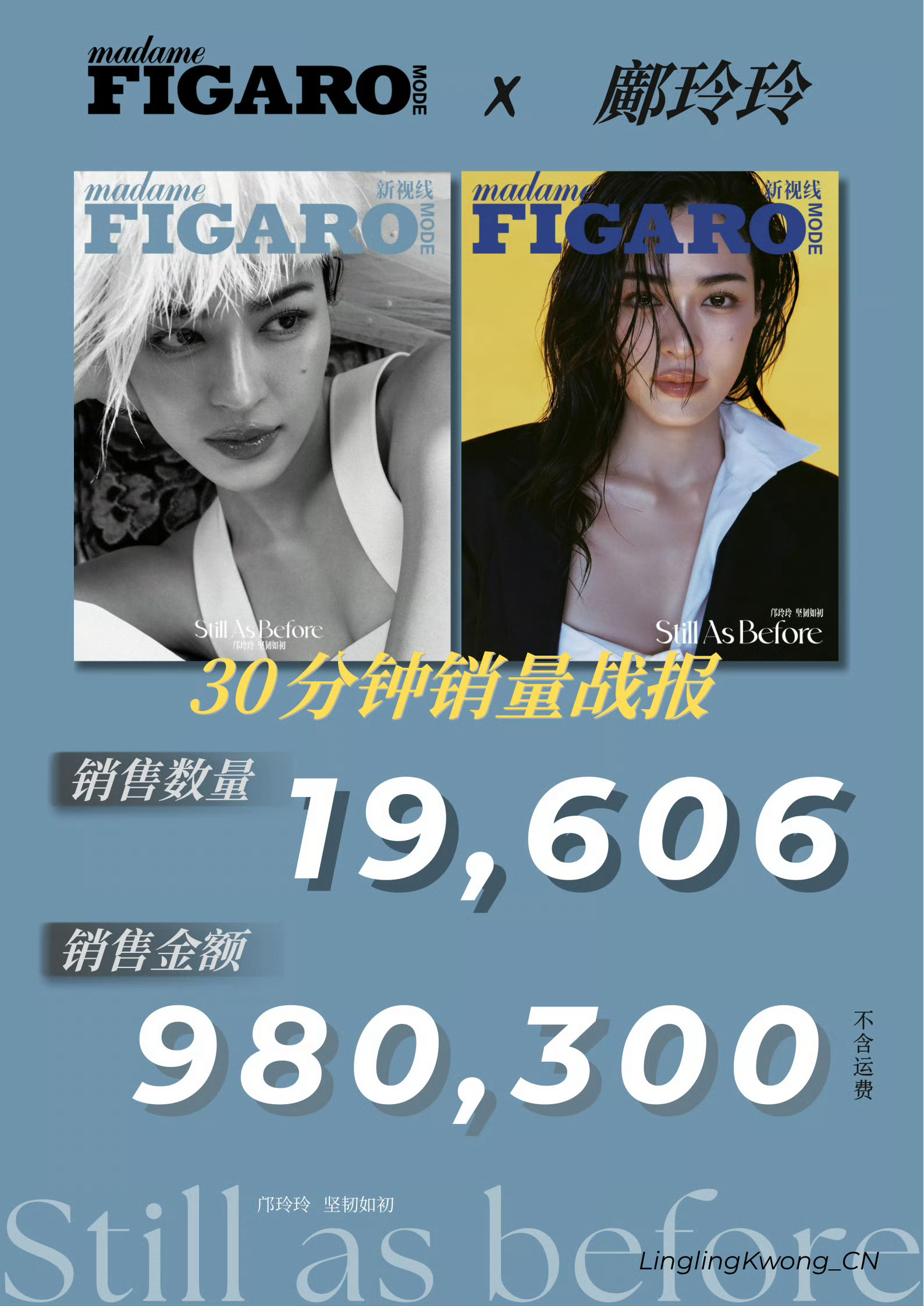 邝玲玲费加罗MODE封面 邝玲玲这是什么水平⁉️预售30min成交额破¥98万+