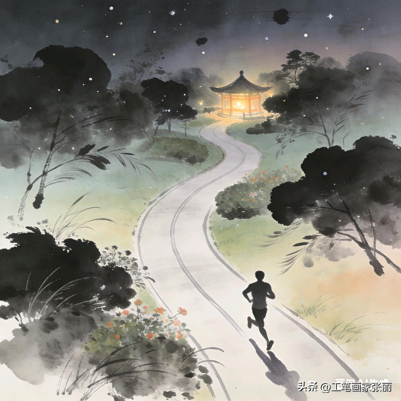 今晚去跑步，享受着公园那特别舒服的风，真是太棒啦！在微风中奔跑，感受着大自然的气