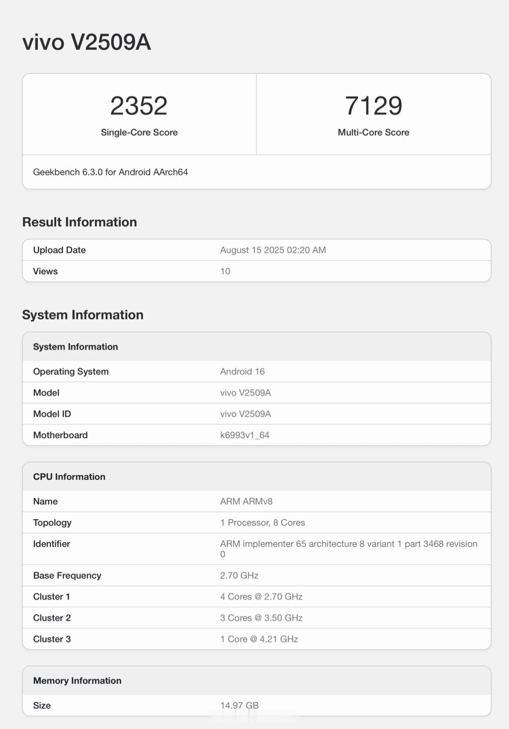 疑似 vivo X300 Geekbench 6 跑分出炉，首发联发科天玑 95