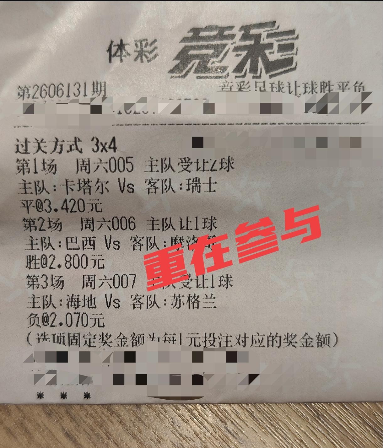 世界杯足彩重在参与，不买球的话看得寡淡无味。我下注3场是这样的：
卡塔尔受让2球