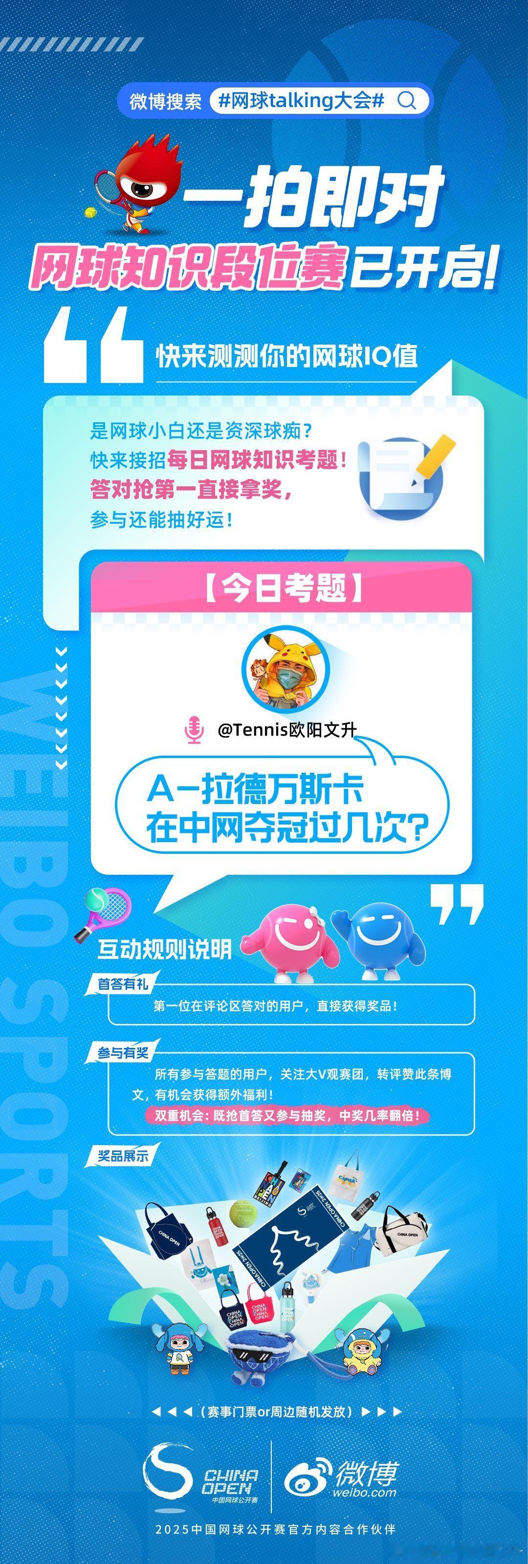 【有奖互动】微博 网球talking大会 狂欢季之【网球知识段位赛】，今日题目已
