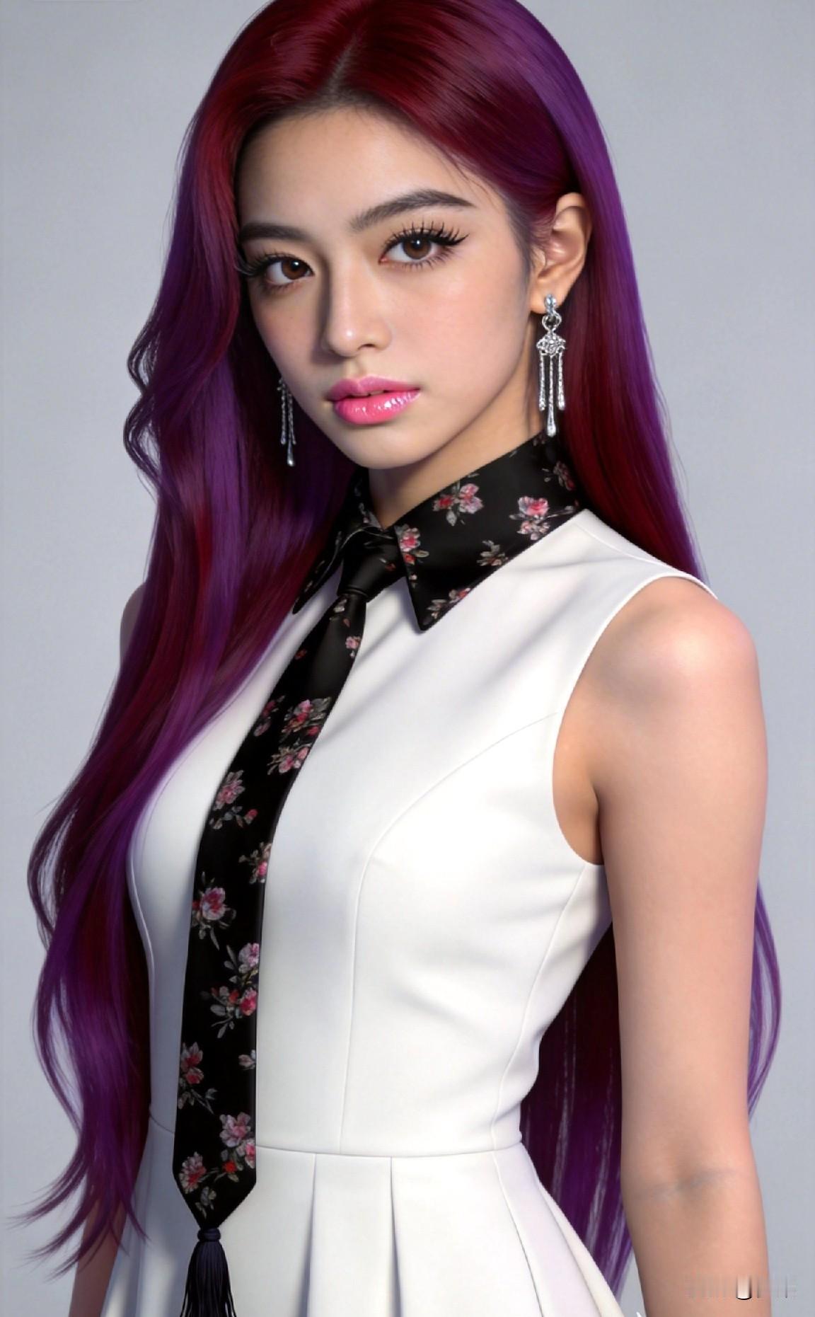 惊艳的紫色长发搭配优雅白裙，气质满分！💜✨