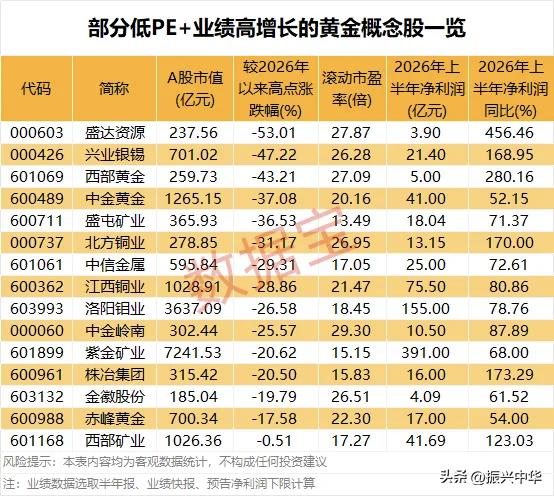 低PE且业绩高增长的黄金概念股！