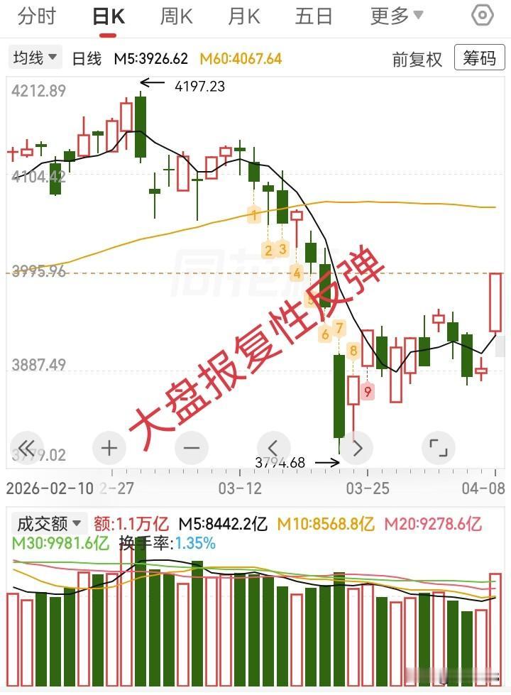4.8收评，美伊停火谈判，大盘报复性反弹。

昨天我还说不确定性，今天早上起来，