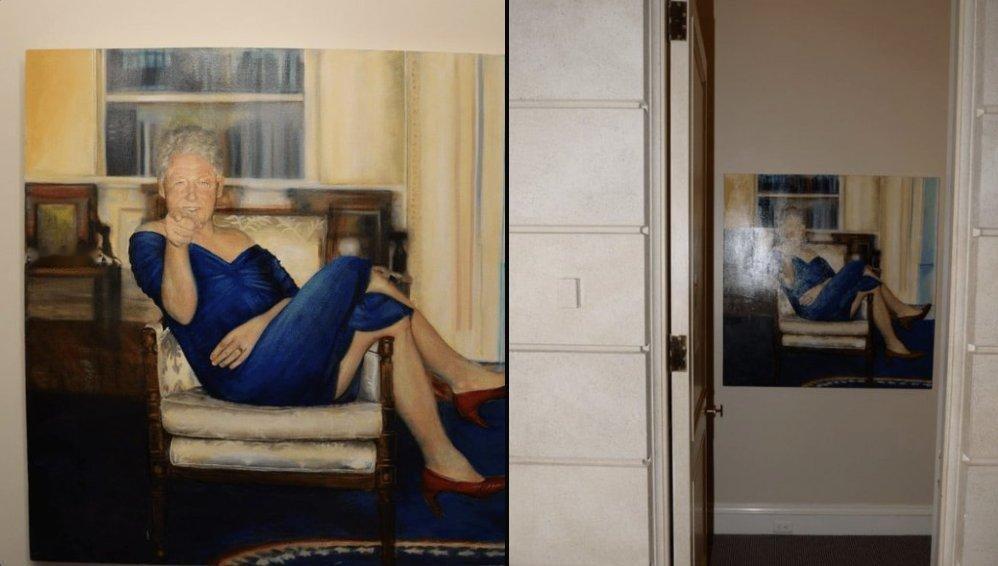 美国司法部新公布的爱泼斯坦档案 他的房子里中出现了一幅前总统比尔·克林顿身穿裙子