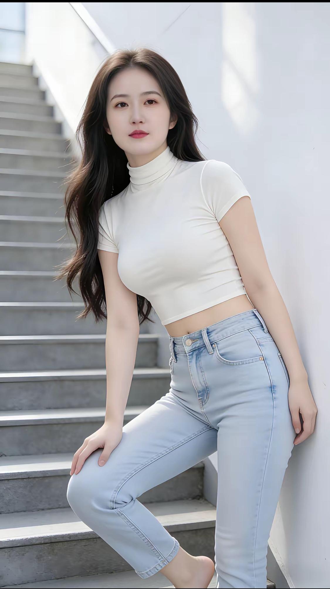 简约白T恤+牛仔裤，清新自然，轻松出街！👗👖👟