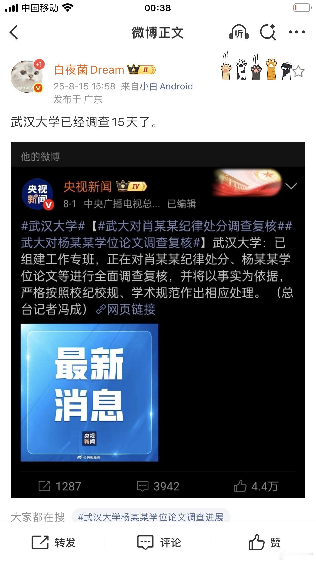 董某莹成绩单造假压力传导到武汉大学，学术论文调查15天远远不够，毕竟牵涉导师、盲