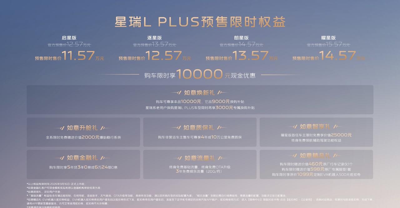 昨晚吉利星瑞L PLUS混动版开启预售，限时11.57万-14.57万。我第一反