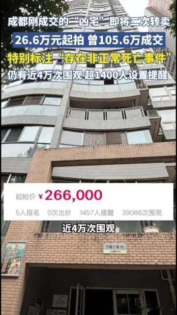 去年花105.6万买的凶宅，26.6万起拍，标注“有非正常死亡”！

买家是捡漏