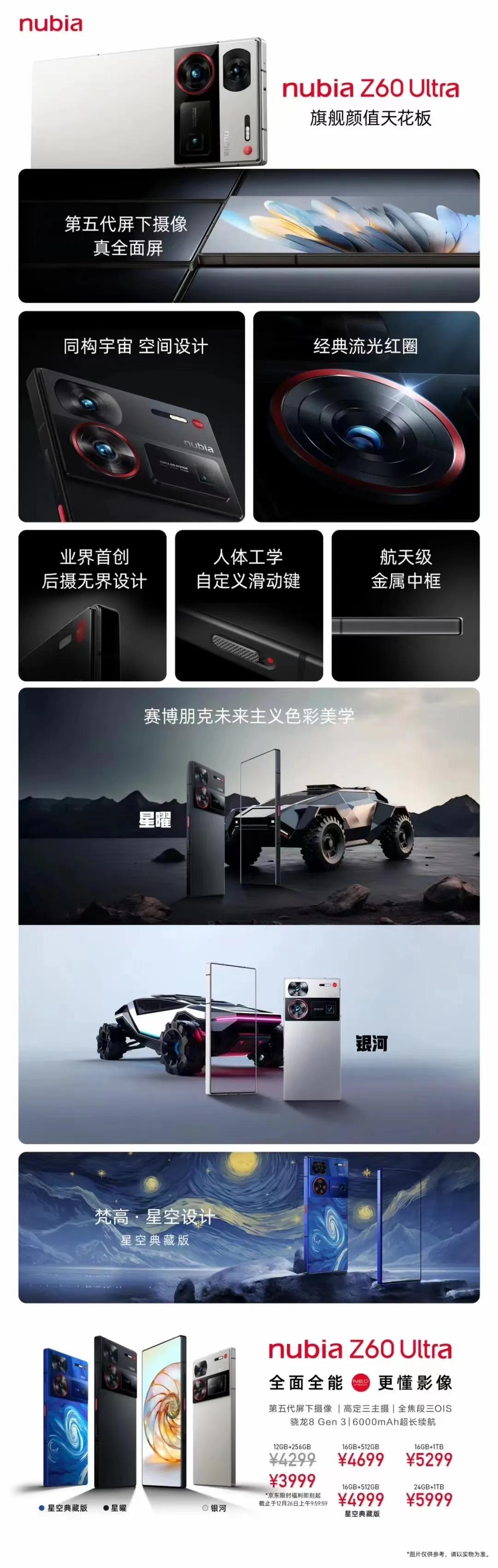 努比亚Z60Ultra果然是3999元起，6000毫安时电池，IMX800三摄，