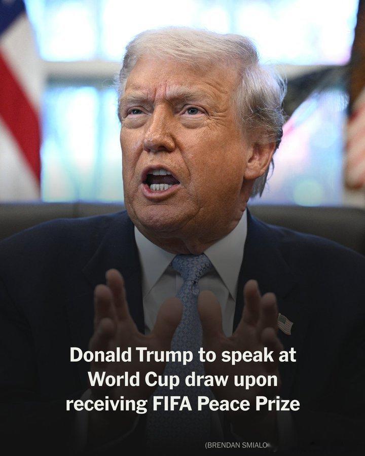 👀TA：美国总统特朗普将出席今晚的世界杯抽签仪式，接受首届FIFA和平奖并发表