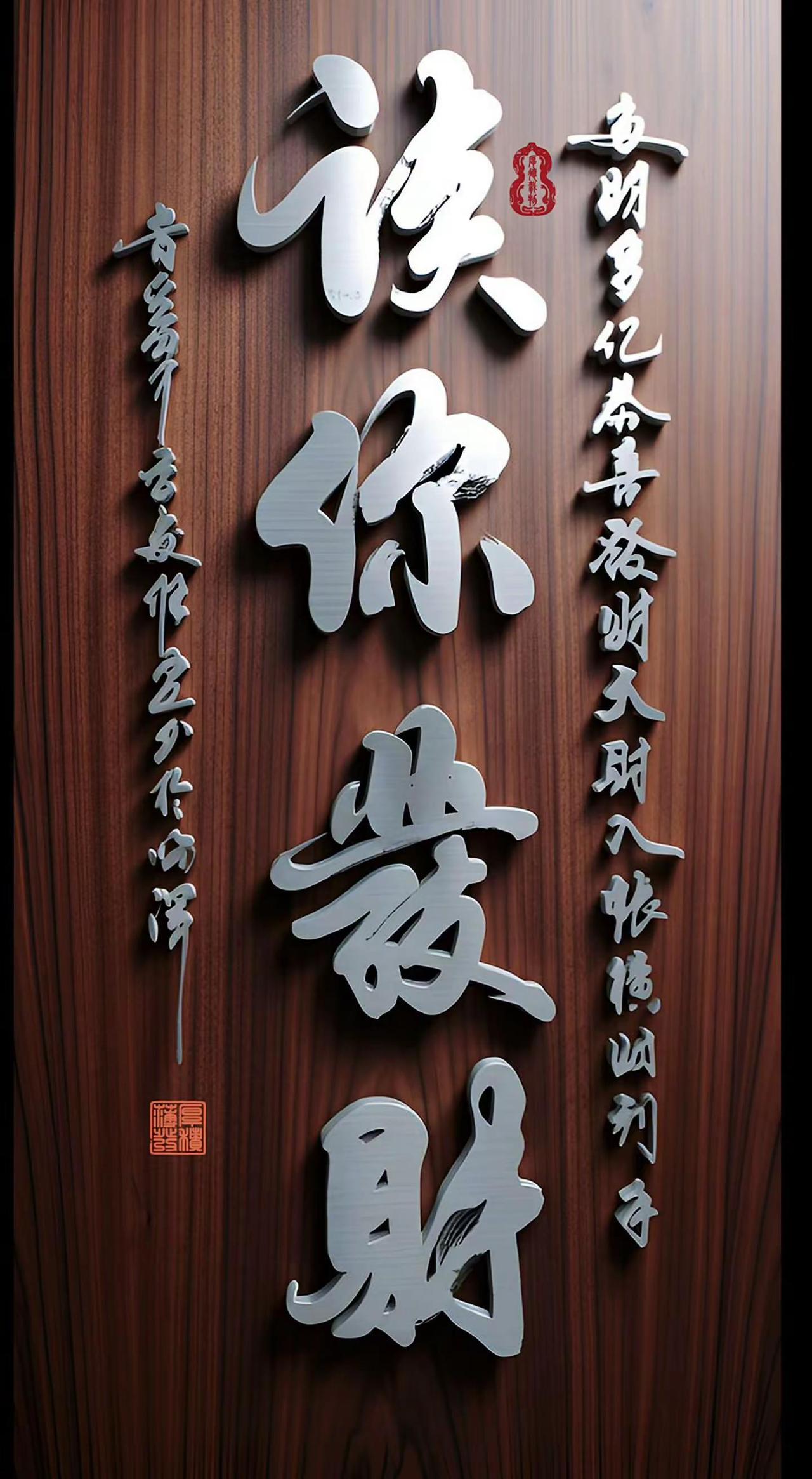 维安原创书法作品《该你发财》从今天开始日进斗金