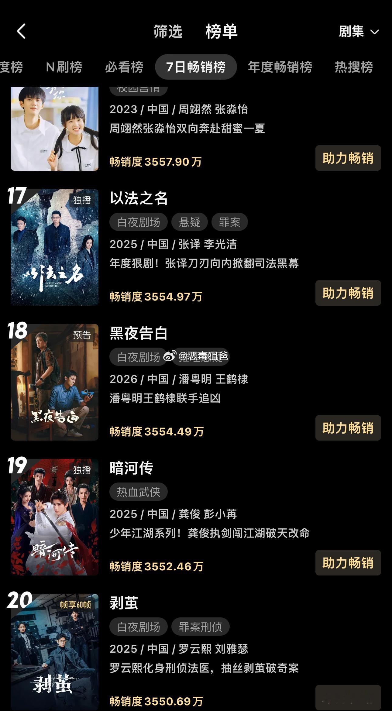 王鹤棣黑夜告白定档5️⃣小时进优酷拉新周榜18名！🈚️早鸟卡🈚️折扣会员，只